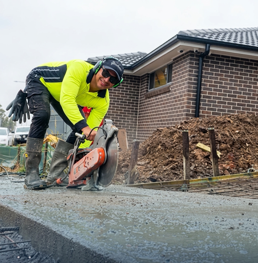 Concrete cutting during a Western Sydney demolition job