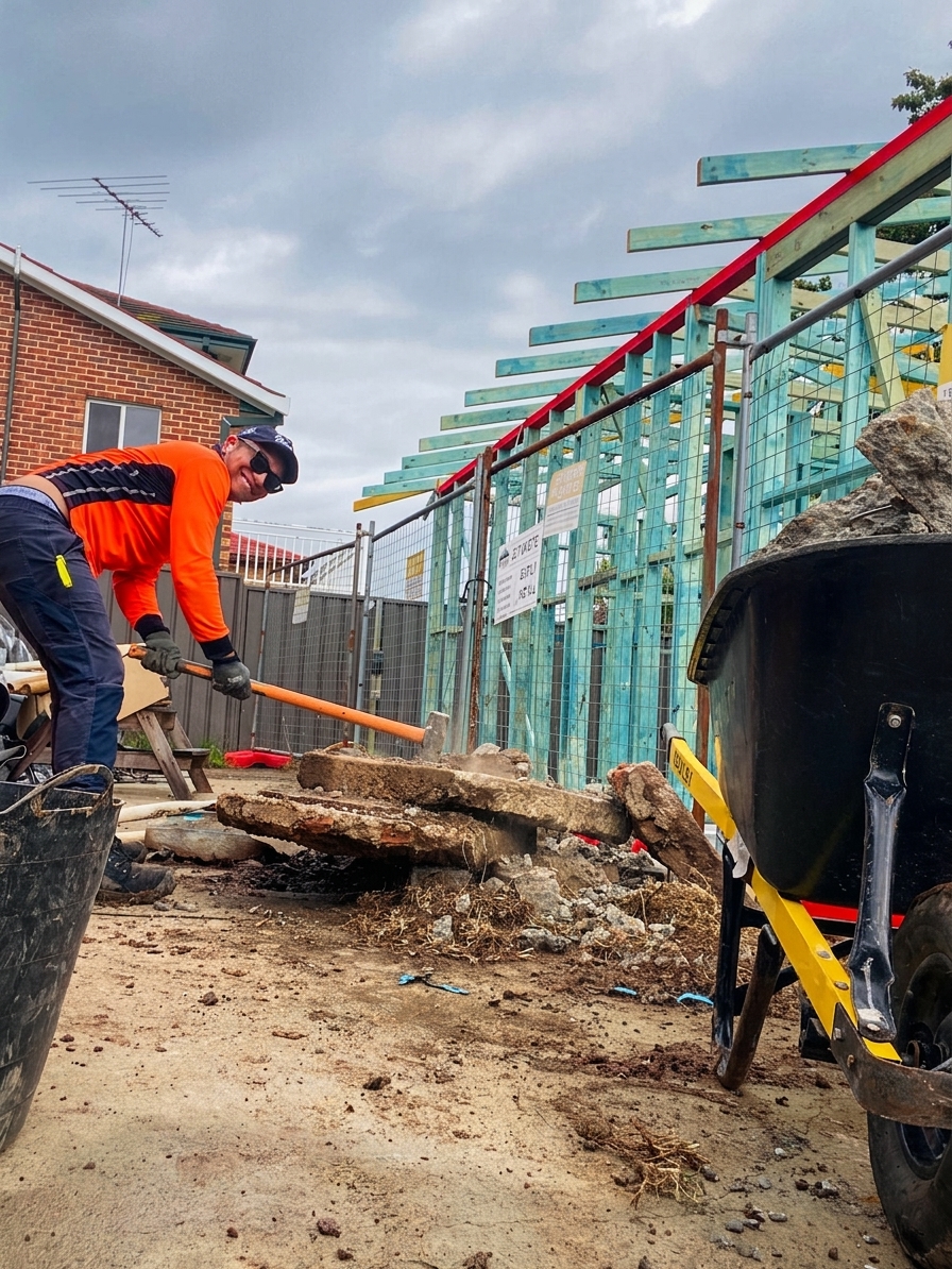 Jackhammer demolition of tiled flooring